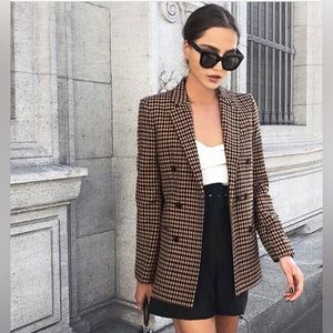 Fashion double breasted plaid ladies blazer